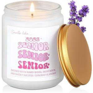 Class of 2026 Scented Candle Senior Night Gifts Senior 2026 Graduation Gift for Her Women Team Coach Player Funny Graduations Gifts for Masters Degree, College, High School(Pink)