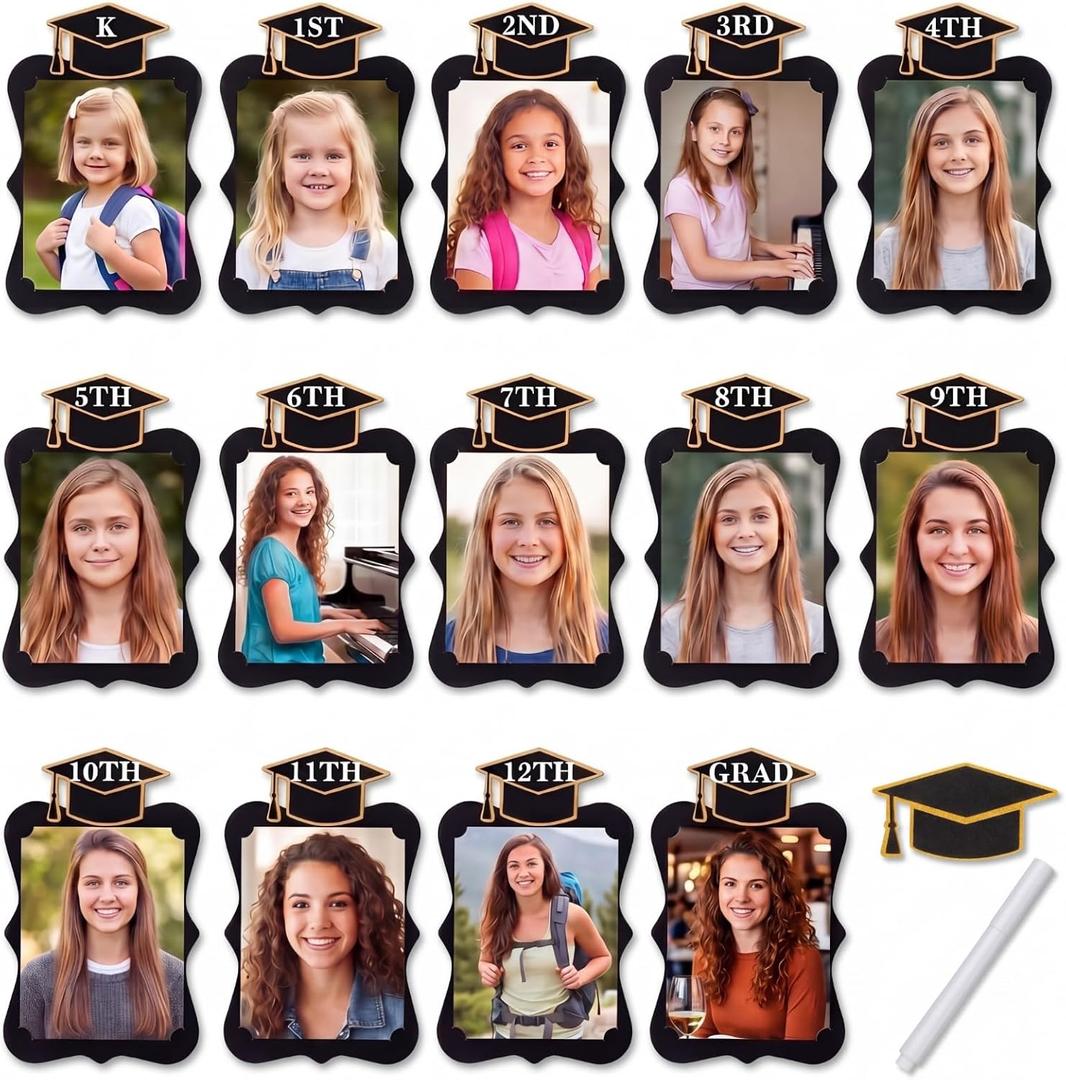 Sabary 14 Sets Graduation Photo Display K-12 School Picture Frame, 6 x 8 Inch Cardstock Graduation Frames with Bachelor Hat Decor & Marker for 2026 DIY High School College Grad Party Supplies, Black