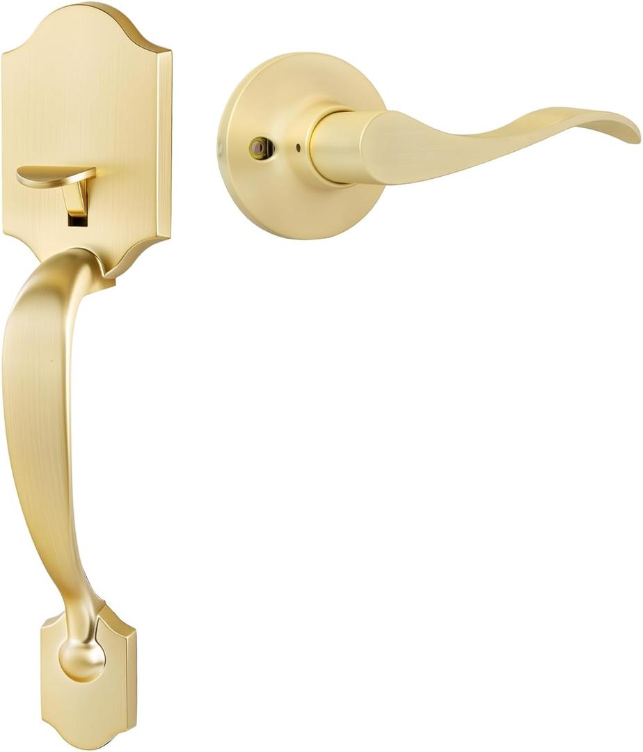 Goldenwarm Front Door Handle, Gold Exterior Door Handles Single Cylinder Front Door Handle Only, Entry Door Handles