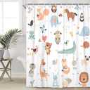 Animal Shower Curtain for Kids, Boho Tropical Animals Shower Curtains Nursery Giraffe Crocodile Hippo Zebra Monkey Cartoon Bath Curtains, Waterproof Educational Bathroom Set with 12 Hooks 72X72 Inch