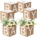 6 Pcs Burlap Print Baby Shower Party Decorations Baby Flower Boxes Centerpiece Rustic Burlap Table Display with Letters for Gender Reveal Party Gender Neutral Shower Centerpiece Decor