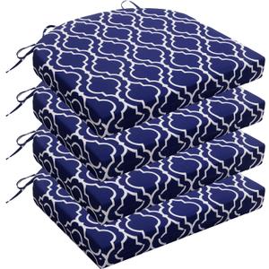 Wellsin Outdoor Chair Cushions for Patio Furniture - Patio Chair Cushions Set of 4 - Water Resistant Round Corner Outdoor Seat Cushions 17"X16"X2", Trellis Navy