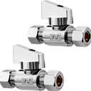 2 Pack Premium Brass 3/8" Compression x 3/8" Compression Quarter Turn Water Straight Angle Valve