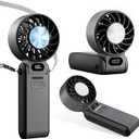 Portable Handheld Fan With Ice Cooling, 3-IN-1 Turbo Fan 5-Speed High-Velocity Personal Fan Rechargeable Cooling Fan Digital Display for Outdoor Travel, Working(Black), Mini