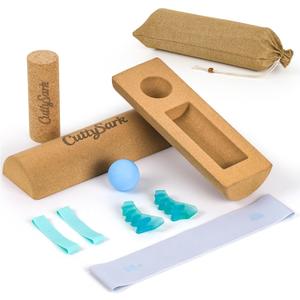 CuttySark Balance Board 6-in-1 Foot & Ankle Strengthener Kit, Premium Natural Cork Balance Trainer With Massage Roller&BallToe Resistance Band, Toe braces, Yoga Resistance Band, Storage Bag, Improve Foot Function, Boost Stability & Mobility