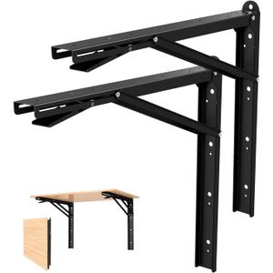 LSK 24 Inch Folding Shelf Brackets, Heavy Duty Collapsible Shelf Bracket Max Load 550LBS, Wall Mounted L Table Brackets for Garage Bench Table, Space Saving DIY Black Folding Bracket, Pack of 2