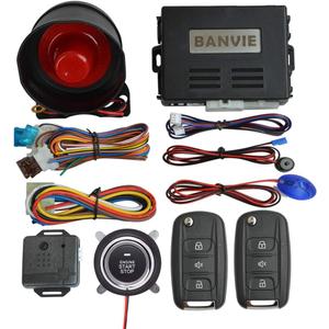 BANVIE Car Alarm System with Remote Start kit & Push to Engine Start Stop Button (2.with siren)
