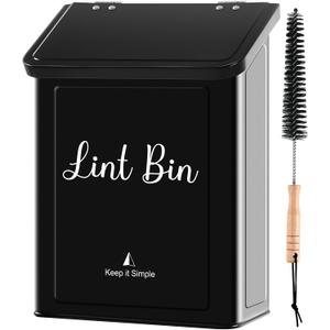 SUBEKYU Metal Magnetic Lint Bin for Laundry Room, Wall Mounted Lint Box Holder Trash Can with Lid for Dryer, Black