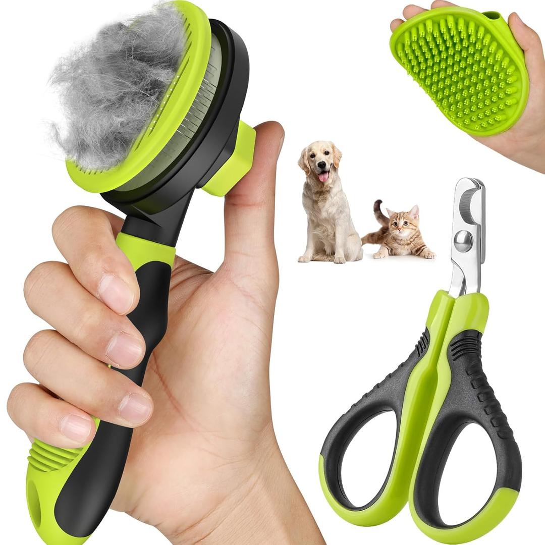 2 x 3PCS Cat Grooming Kit | Brush for Shedding | Nail Clipper | Trimmer | Bath Brush for Long and Short Haired Indoor Cats - Premium Supplies