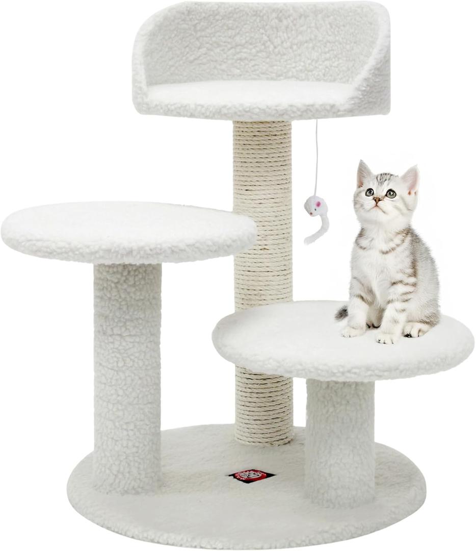 Majestic Pet 27 Inch Small Cat Tree - Cat Tower with Scratching Post for Small & Medium Cats - Cream Sherpa
