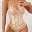Milumia Women's Sexy Sheer Mesh Lace Bodysuit Spaghetti Strap Bustier Corset Tops Rave Party Club, Large