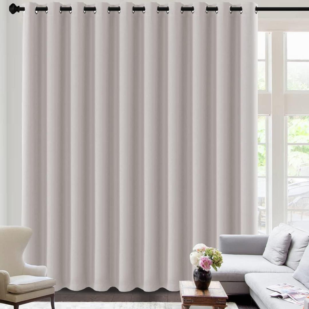 H.VERSAILTEX Blackout Curtains for Sliding Glass Door Room Divider Curtains Noise Reduce Curtain Panel Portable Window Screen Sliding Partition, W180 x L96 inches/ 8' Tall by 15' Wide, Stone