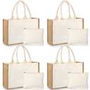 Sweetude Burlap Tote Bags with Canvas Makeup Pouch, Simple, Beige
