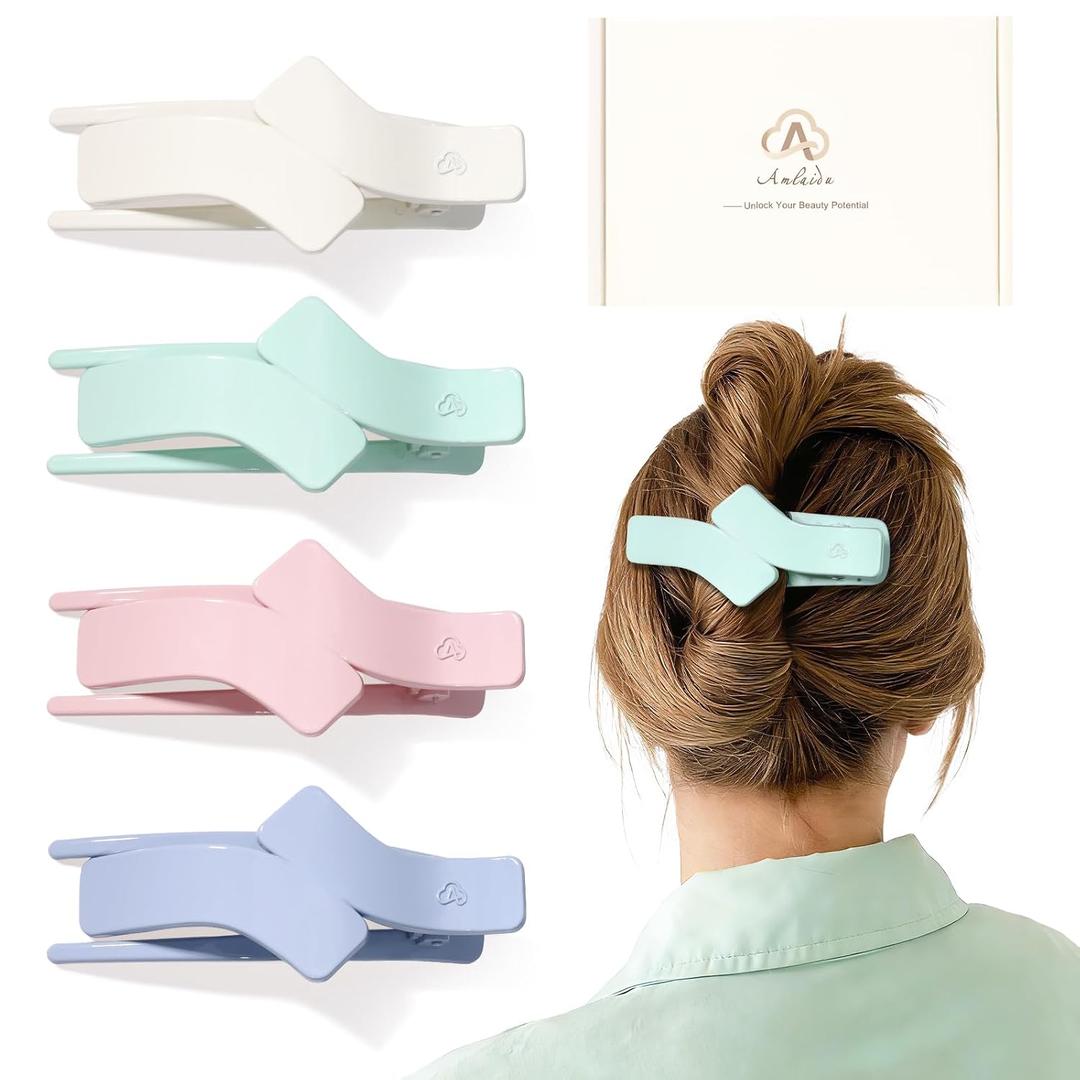 Medium Flat Hair Clips for Women, French Flat Claw Clips for Thin Thick Hair, Duckbill Hairclips for Driving, Doing Yoga, Strong Hold and Non Slip-White, Purple, Green, Pink, 4 Pack