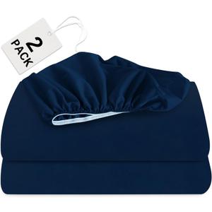 Biloban Twin Fitted Sheet 2 Pack, Twin Bedding Fitted Sheets Only with Deep Pocket up to 14", Bottom Sheet, Shrinkage & Stain Resistant Fitted Bed Sheets, Wrinkle Free & Easy Care, Navy Blue