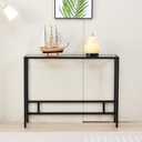 MAJARO Small Modern Console Table for Entryway, Tempered Glass with Metal Frame Sofa Table for Living Room, Hallway, Office (Single-Layer, Black), 38.19 inches x 9.45 inches x 29.13 inches