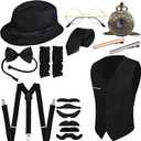 GOLDGE Gatsby-inspired 1920s Men's Costume Set with Gangster Vest, Pocket Watch, Hat, Suspenders Accessories for Halloween Cosplay or Retro Parties