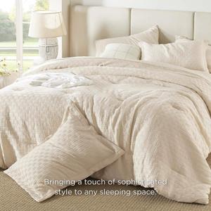 Bedsure Cotton Duvet Cover Queen Size - Boho Textured Embroidery Jacquard Duvet Cover Set, Soft and Breathable Bedding Set for All Seasons (Beige, Queen, 90"x90") (03 - Cream (No Comforter))