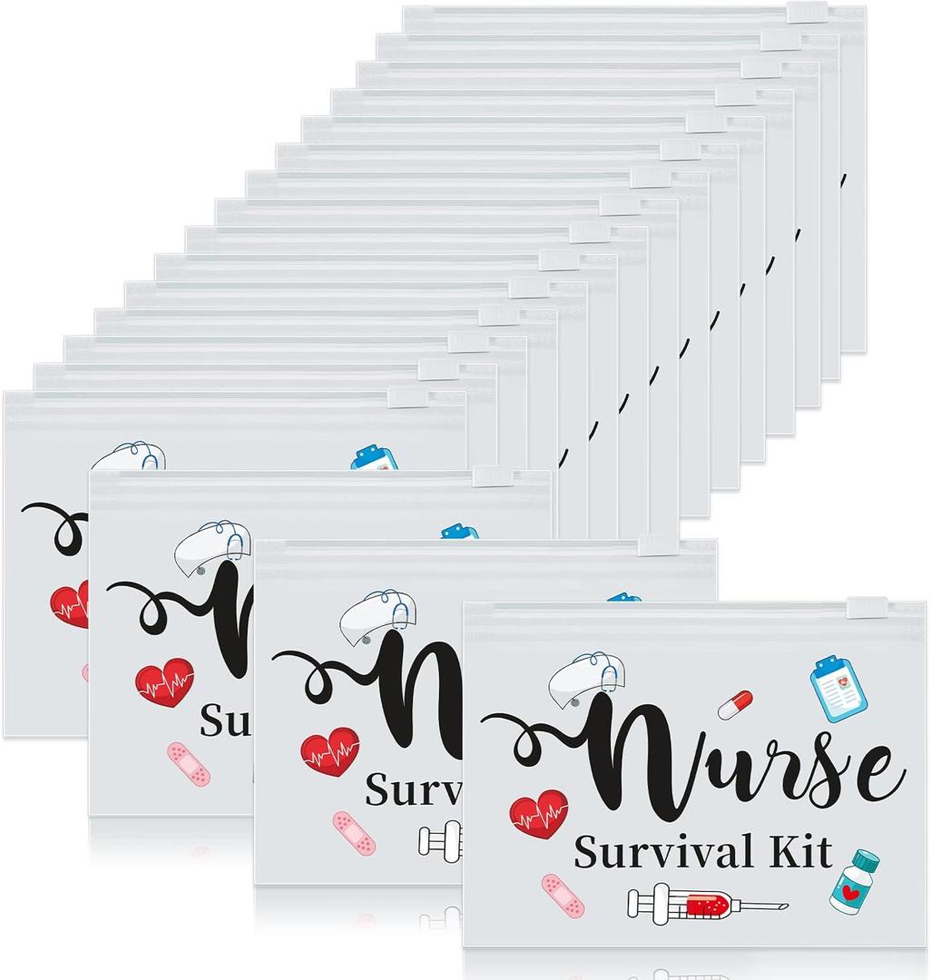 Oudain 60 Pcs Nurse Survival Kit Bag Nursing Makeup Bags Multi Purpose Cosmetic Pouches for Girls Women Travel Supplies, 7.87 x 5.91 Inches(White)