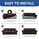 KEKUOU Stretch Sofa Cover Slipcover Couch Covers for 3 Cushion Couch Sofa pet Friendly (78"-94") Furniture Protector Sofa with Elastic Bottom for Kids,Dog, Jacquard Small Checked(Large,Chocolate)