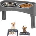 IRIS USA Elevated Dog Bowls Adjustable Stand, Raised Feeding Station with 2 Stainless Steel 64 oz Bowls, Spill Guard, Dual Height 12.25" or 4.63", Made in USA, Dark Gray
