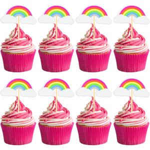 36 PCS Rainbow Cake Topper, Rainbow Cupcake Topper, Colorful Baking Cake Decorations Rainbows Party Cakes Toppers Insert Cupcake Picks for Girl Boys Baby Shower Birthday Party Baking