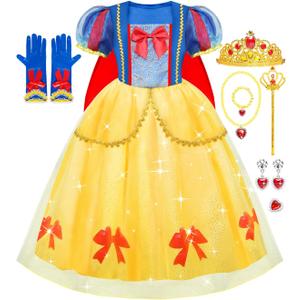 Meland Princess Dress Up for Girls, Dress Up Clothes with Light Up Flower Crown, Halloween Costumes for Girls Toddlers 3-8 (5-6 Years)