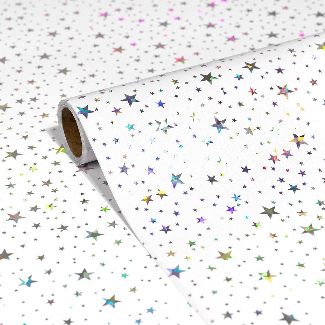 JPK White Holographic Star Wallpaper, 23.6" x 196"
