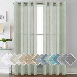 H.VERSAILTEX Linen Curtains Natural Linen Blended Curtain Panels for Living Room/Light Reducing Linen Semi Sheer Curtains 84 inch Length 2 Panels Set Nickel Grommet Window Panels, Sage