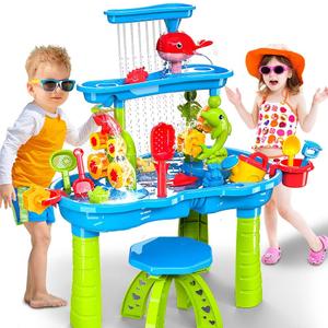 VATOS 3 Tier Sand Water Table, Kids Splash Sand Table Water Toys for Aged 3 4 5 6 7 8 9, Activity Sensory Table Summer Beach Outside Toys for Toddlers Kids