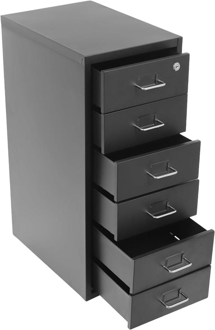 Vertical File Cabinet, 6 Drawers Mobile File Cabinet with Lock, Under Desk Metal File Cabinet with Wheels for Office, Home, Vertical Cabinet Legal/Letter Size (Black)