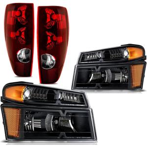 Headlights Tail Lights Compatible with 2004-2012 Chevy Colorado/GMC Canyon, 2006-2008 Isuzu I-Series Replacement Headlight Rear Brake Lamp Assembly, Black Housing Amber Corner, 6pcs