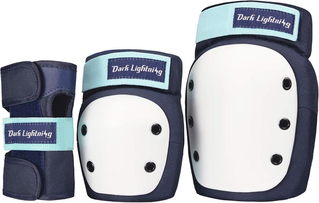 Dark Lightning Kids/Junior/Youth Knee Pads Elbow Pads Wrist Guards 3 in 1 Protective Gear, for Skateboard,Roller Skate,Inline,Cycling,MTB Bike,Scooter