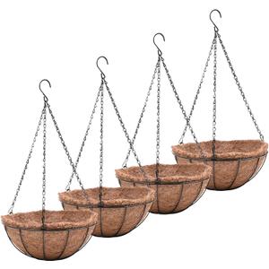Metal Hanging Planters Basket Set of 4 Hanging Flower Pots 10 Inch Chain Round Wire Plant Holder with Coco Coir Liner Garden Watering Hanging Baskets for Patio Garden Outdoor1