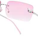 knliwkm Rimless Rectangle Y2k Sunglasses for Women Men Cute Small Clear Frameless Tinted Lens 2000S Fashion Shades Butterfly (Silver, Gradient Pink)