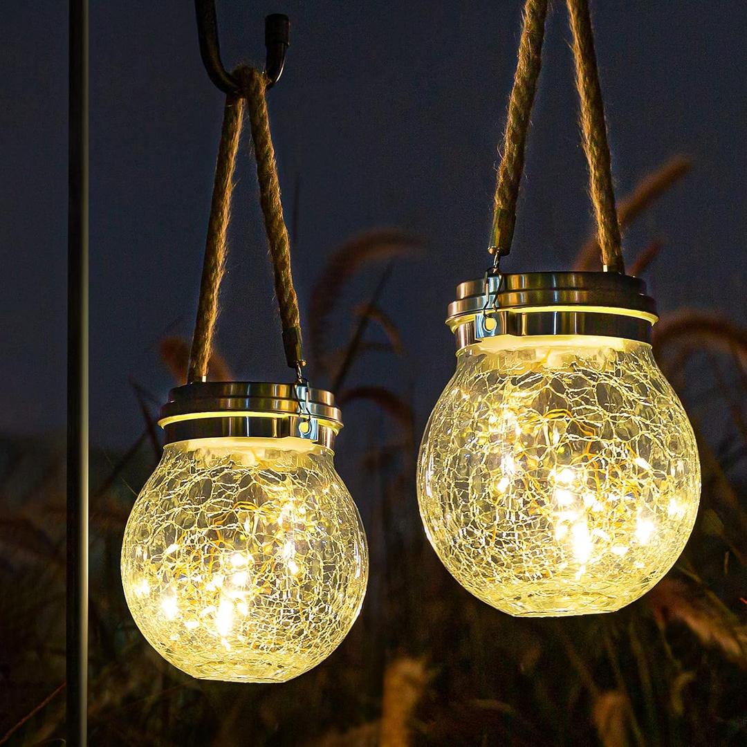 ROSHWEY Solar Lantern Gifts for Women, 2 Pack Hanging Garden Decor Lights Outdoor Waterproof with 30 LED for Halloween Christmas Easter Gift, L Size