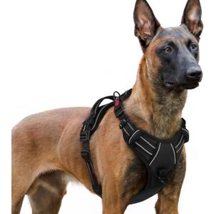 Rabbitgoo Dog Harness for Large, No Pull Pet Harness with 3 Buckles, Adjustable Soft Padded Vest with Control Handle, Walking Reflective Pet Vest for Extra Large Dogs, Black, XL