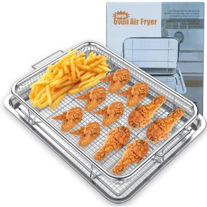 Air Fryer Basket for Oven, Extra Large 15.6" x 11.6" (Silver), Oven Air Fryer Basket and Tray Set, Stainless Steel Air Fryer Pan and Crisper Tray for Cooking, Baking, Dishwasher, and Broiling (Sliver)