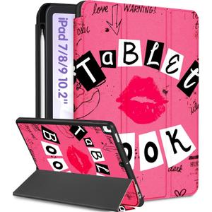 for iPad 9th/8th/7th Generation Case 10.2 Inch Girls Cute Women Folio Smart Cover with Pencil Holder Red Lips Design Funny Girly Teens Unique Cases for iPad 7/8/9 Gen A2602 A2270 A2197