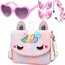 Unicorn Purse for Little Girls,Toddlers Crossbody Bags Kids with Accessories Cute Flap Bag Kids,Sunglass for Girls, Pink11, Fashion