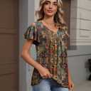 Zeagoo Women Tops Summer Ruffle Short Sleeve Shirts V Neck T Shirts Pleated Tunic Tops Work Blouses Business Outfits (XXL)