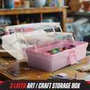 14 Plastic Tackle Box Organizer - 3-Layer Portable Sewing Box, Art Caddy, Craft Storage, First Aid Medicine Utility Toolbox or Hair Accessories Organizer with Latch and Handle by Stalwart (Pink)