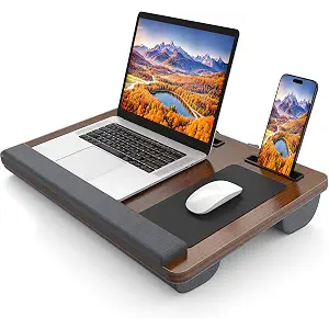 Laptop Lap Desk, Portable Large Laptop Desk for Bed, Up to 17 in Lap Table with Wrist Rest, Mouse Pad, Tablet Phone Slot, Portable Handle, Lap Tray with Cushion (Dark Brown)
