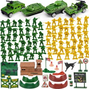 105 PCS Army Men Playset with Army Men Action Figures, Army Men Soldiers Toys for Boys Kids Ages 4-8-12, Military Toys Set with Army Men Tank, Plane, Green Army Men, Army Guys, 4 Cars