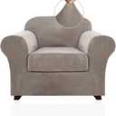 PrinceDeco Velvet Plush Couch Cover Stretch 2 Piece Chair Cover Chair Slipcover Washable Furniture Protector Couch Soft with Elastic Bottom Armchair Cover Width Up to 49 Inch(Small, Taupe)