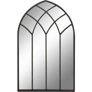 Deco 79 Metal Room Wall Mirror Arched Window Pane Entryway Mirror, Wall Mounted Mirror 30" x 1" x 48", Black