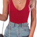 SAUNGKUAI Women's Bodysuit Plunge Deep V Neck Backless Sleeveless Going Out Tank Tops Thong Body Suits Leopard (Red, M)