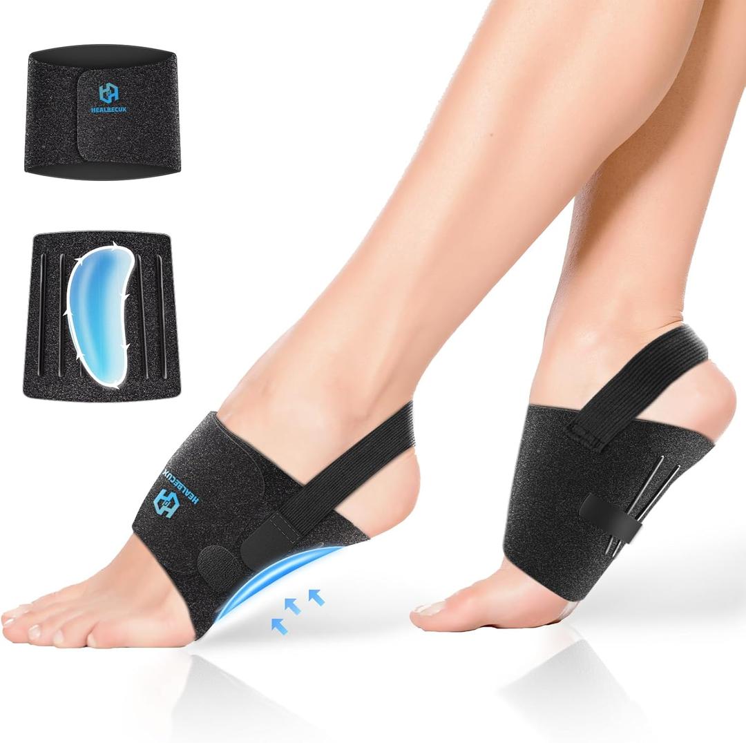 Arch Support Braces for Plantar Fasciitis Relief, Adjustable Compression Bands with Gel Pad Orthotics Inserts for Feet Flat, High & Fallen Arches, Foot Support(Anti-Slip Strips) (One Size)