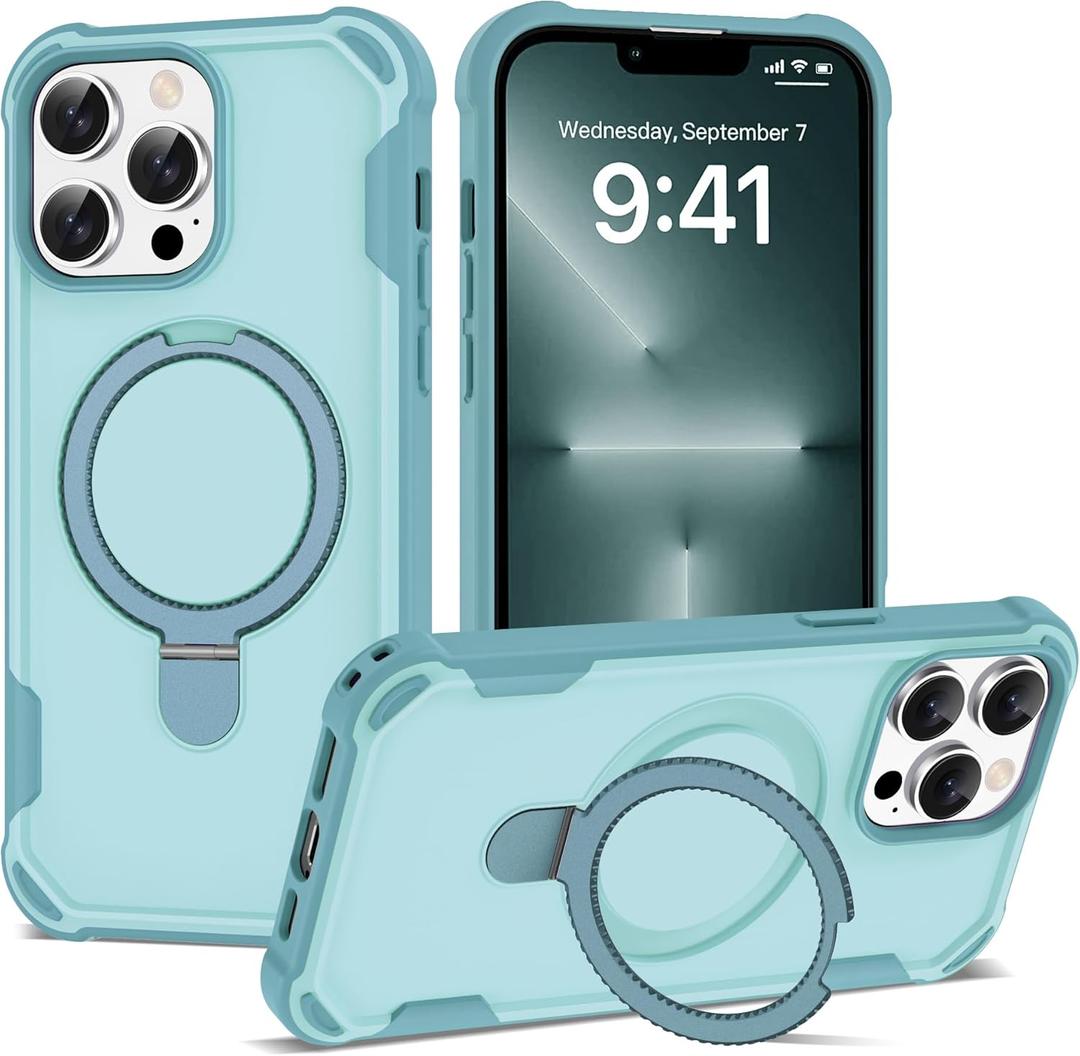 PeakFuel Compatible with iPhone 13 Pro Case 6.1'' with Magnetic Ring Stand [Military Drop Protection][Compatible with MagSafe] Shockproof 13 Pro Phone Case for Men Wowen,Cyan