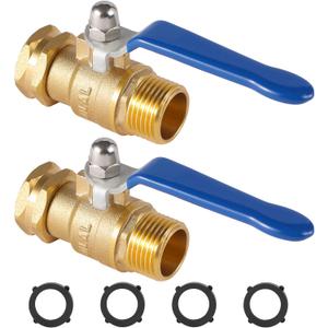 BILAL Heavy Duty Garden Hose Shut Off Valve with Long Handle, High Flow Hose Ball Valve 3/4" GHT Brass Water Valve Shutoff Tool with Rubber Washers, Garden Hose Connector Adapter Fittings (2 Pack)